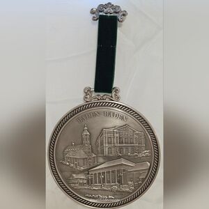 Decorative Baden-Baden Silver Wall Plaque with Green Velvet Hanger